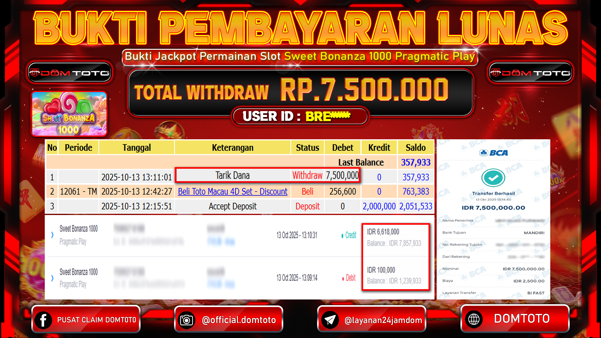 JACKPOT Slot Swet Bonanza 1000 Pragmatic Play 13 OKTOBER 2025